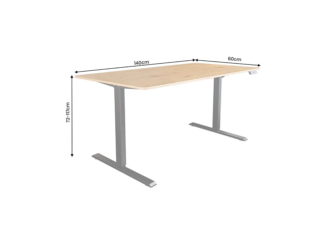 Bureau électrique ZENTOR 140 cm en chêne massif réglable en hauteur – Style industriel