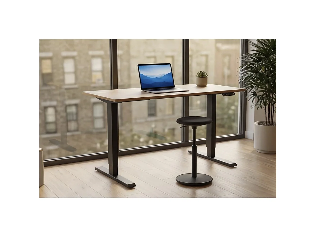 Bureau électrique ZENTOR 140 cm en chêne massif réglable en hauteur – Style industriel