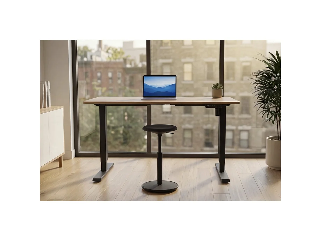Bureau électrique ZENTOR 140 cm en chêne massif réglable en hauteur – Style industriel