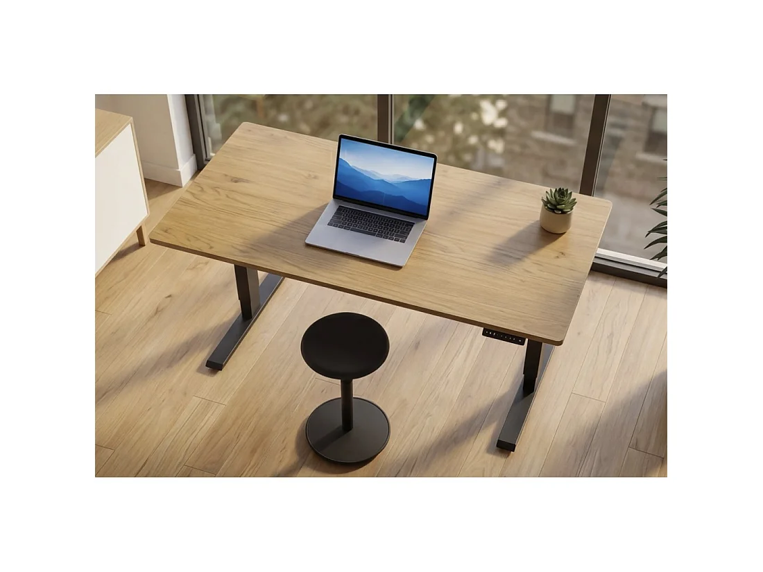 Bureau électrique ZENTOR 140 cm en chêne massif réglable en hauteur – Style industriel