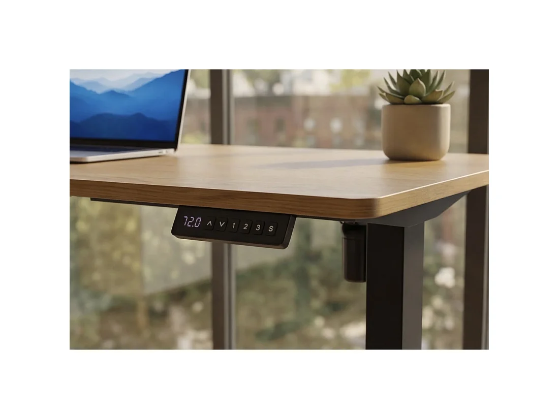Bureau électrique ZENTOR 140 cm en chêne massif réglable en hauteur – Style industriel