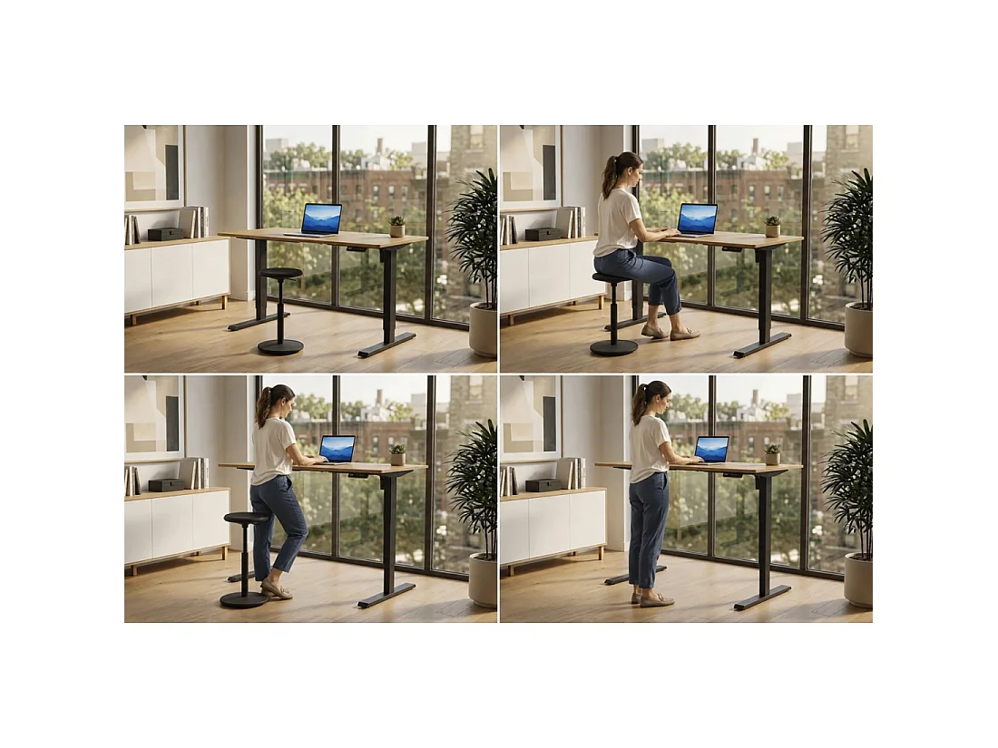 Bureau électrique ZENTOR 140 cm en chêne massif réglable en hauteur – Style industriel