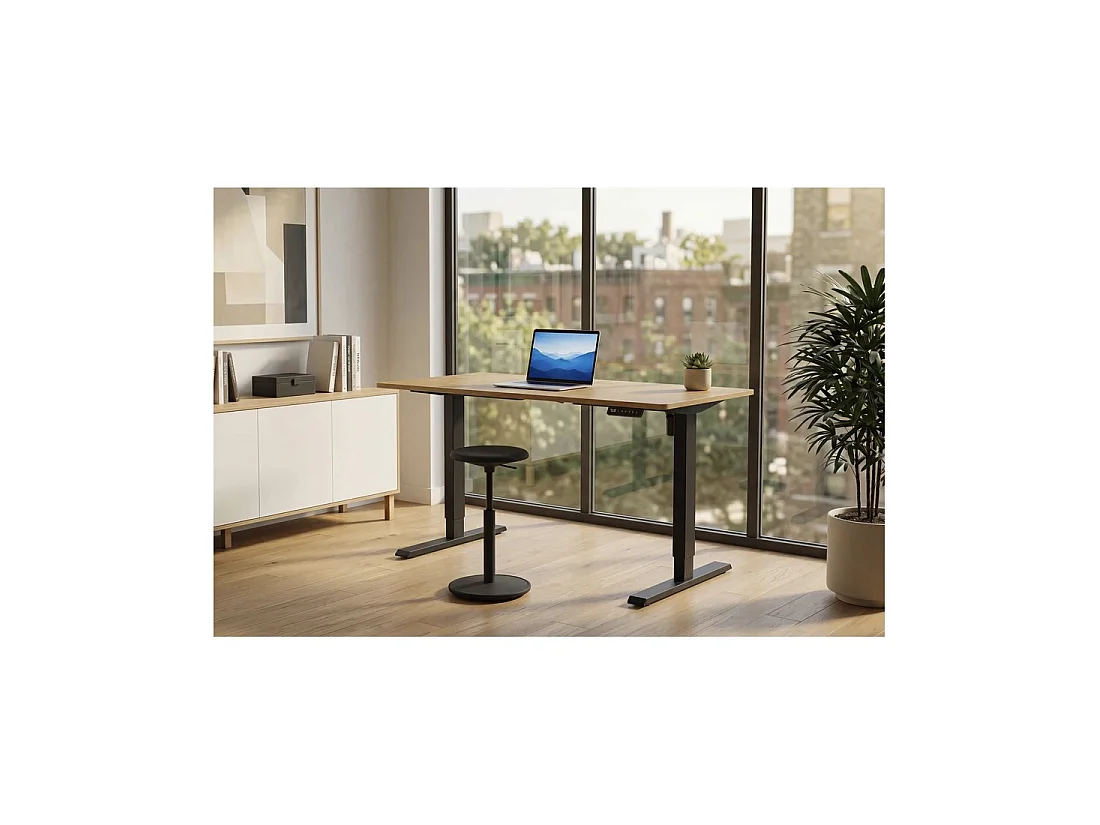 Bureau électrique ZENTOR 160 cm en chêne massif réglable en hauteur – Assis-debout industriel