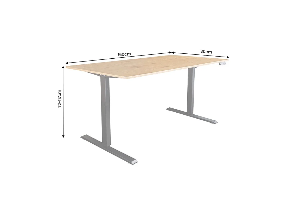 Bureau électrique ZENTOR 160 cm en chêne massif réglable en hauteur – Assis-debout industriel