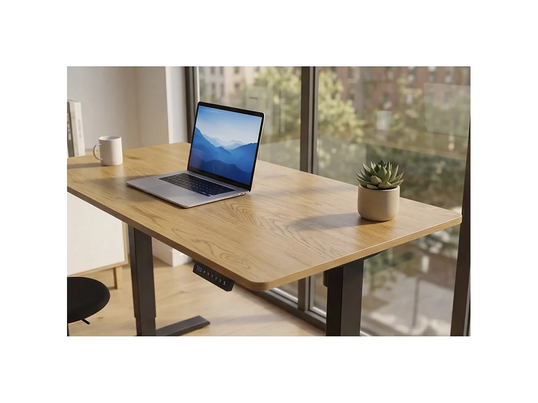 Bureau électrique ZENTOR 160 cm en chêne massif réglable en hauteur – Assis-debout industriel