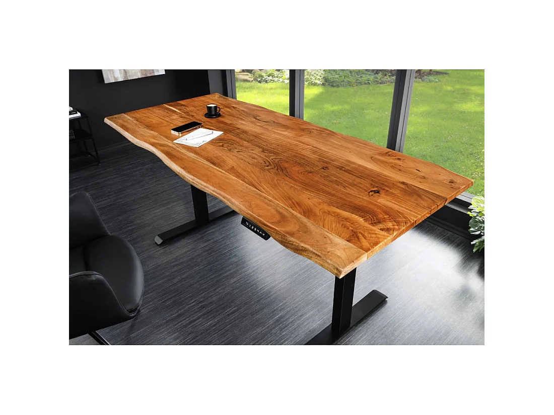 Bureau électrique haut de gamme ARKAYA 140 cm en acacia massif à bord naturel – Hauteur réglable
