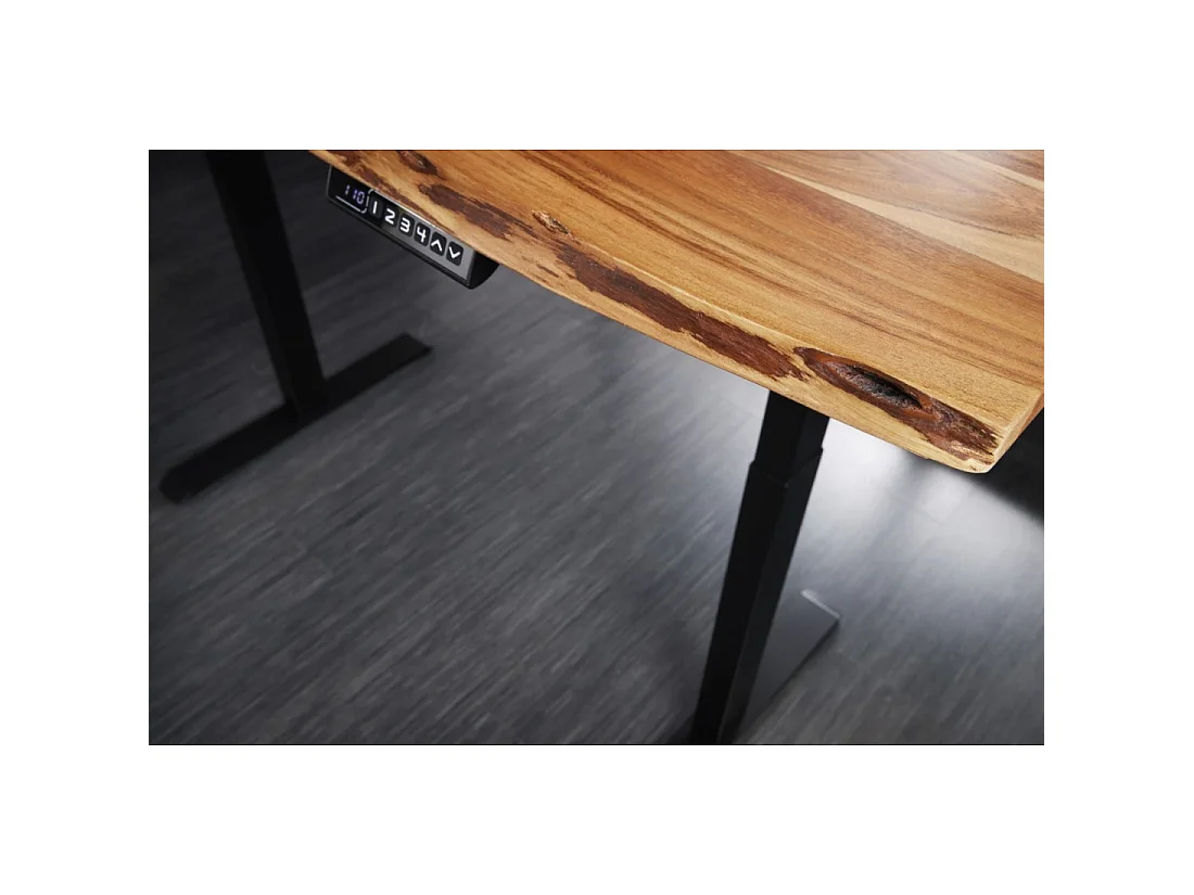 Bureau électrique haut de gamme ARKAYA 140 cm en acacia massif à bord naturel – Hauteur réglable