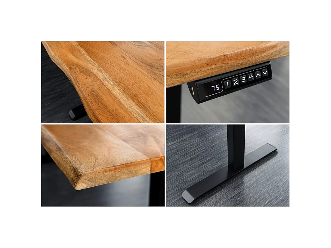 Bureau électrique haut de gamme ARKAYA 140 cm en acacia massif à bord naturel – Hauteur réglable