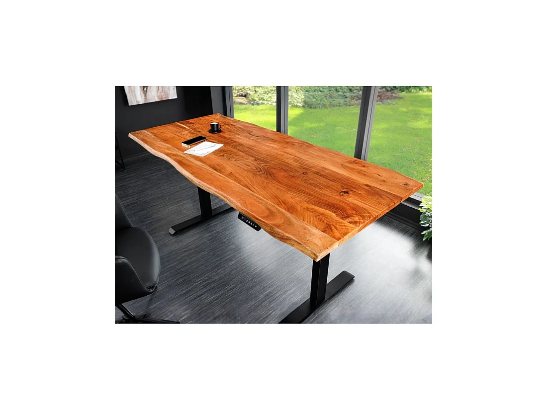 Bureau électrique haut de gamme ARKAYA 140 cm in massief acaciahout met natuurlijke rand - Verstelbare hoogte