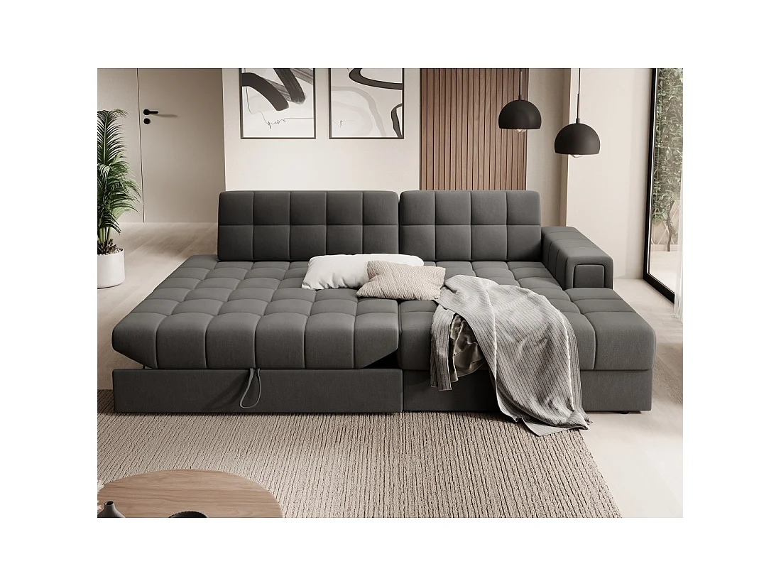 Canapé d'angle convertible CUBITO marron 240 cm avec coffre et couchage