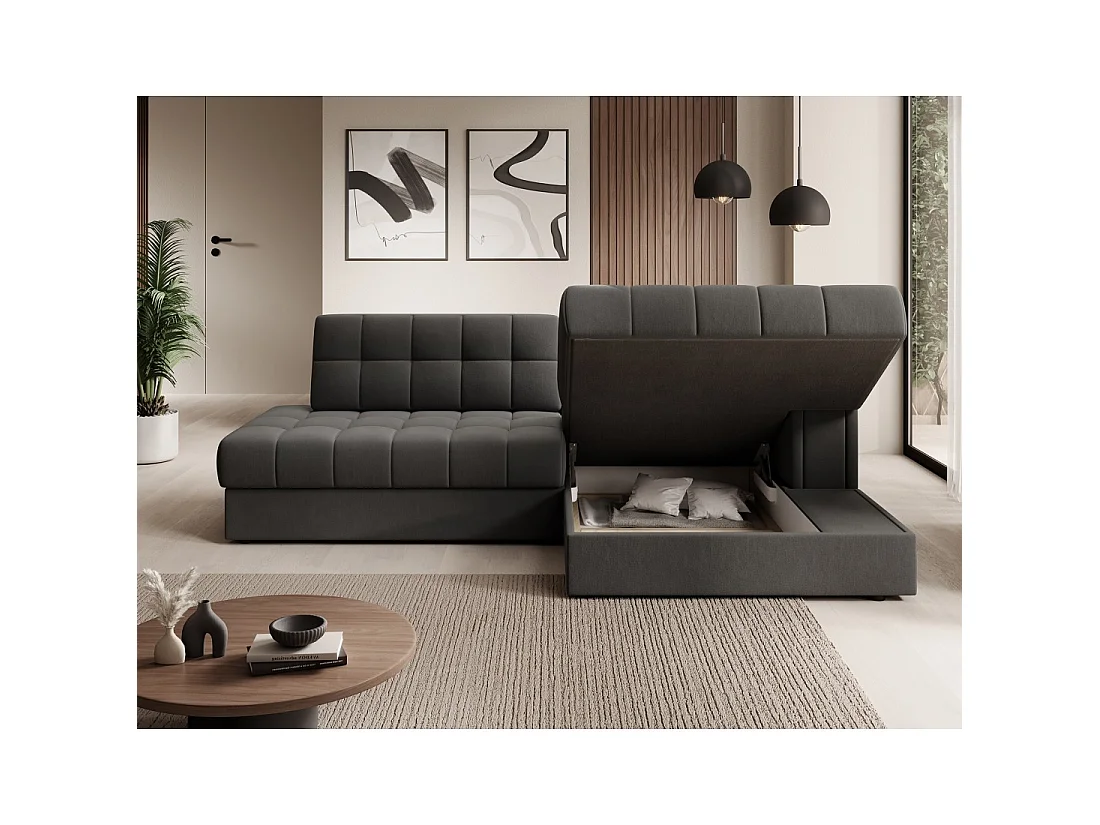 Canapé d'angle convertible CUBITO marron 240 cm avec coffre et couchage