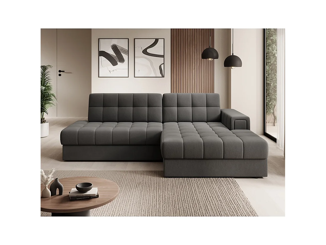Canapé d'angle convertible CUBITO marron 240 cm avec coffre et couchage