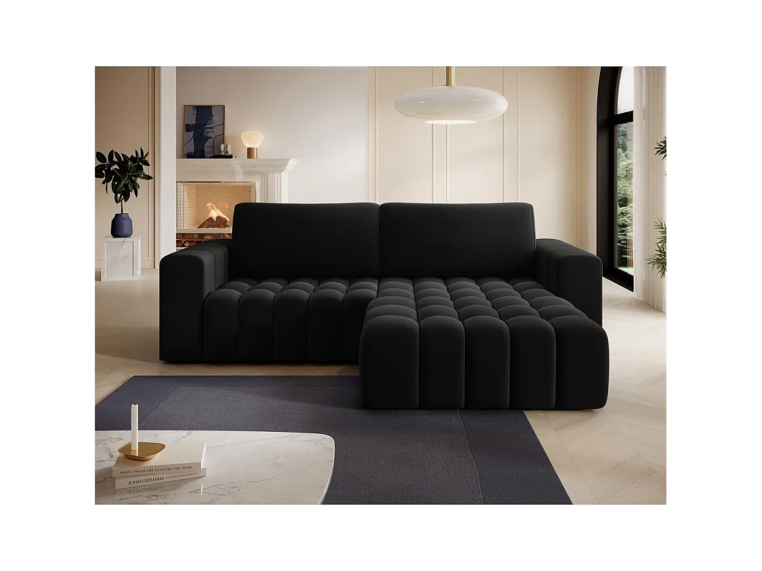 Canapé d'angle convertible DORY noir 250 cm avec coffre de rangement angle droit