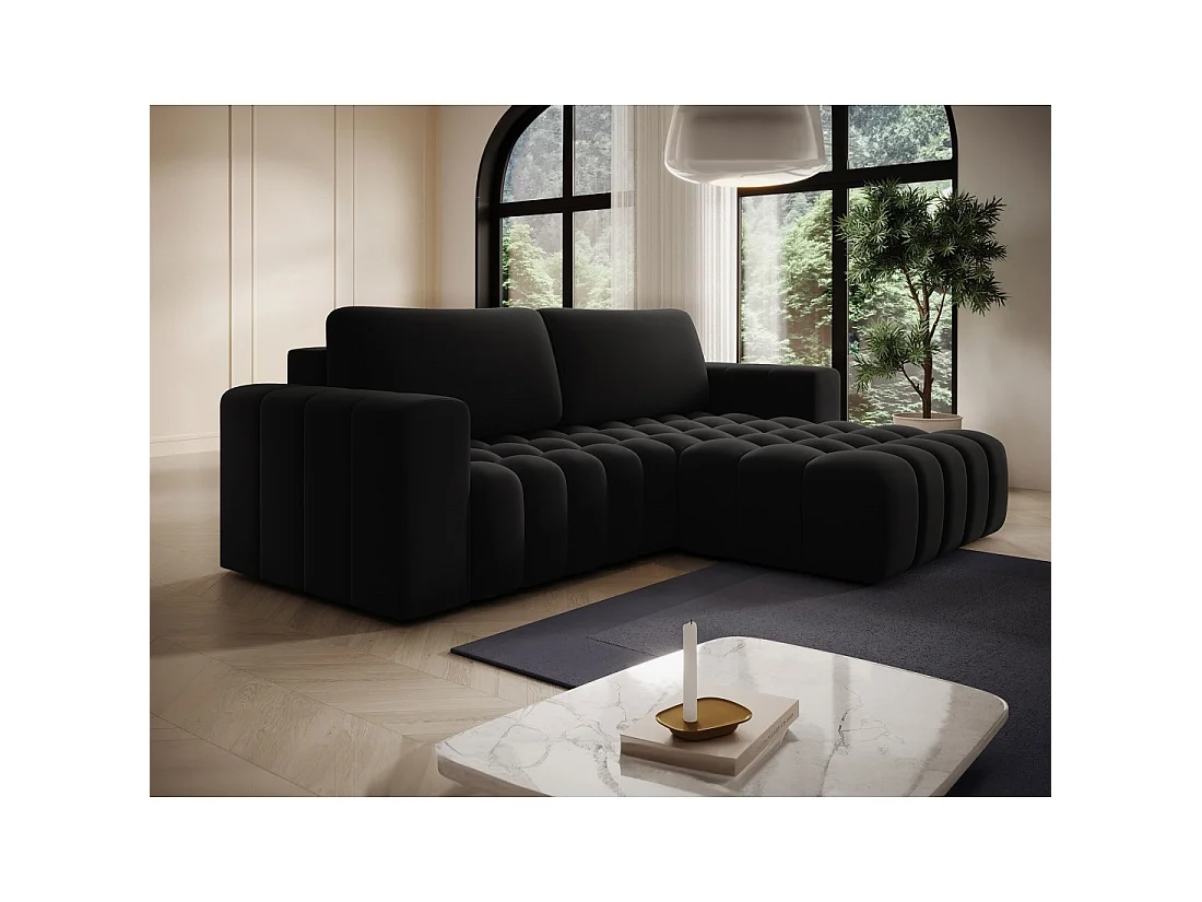 Canapé d'angle convertible DORY noir 250 cm avec coffre de rangement angle droit