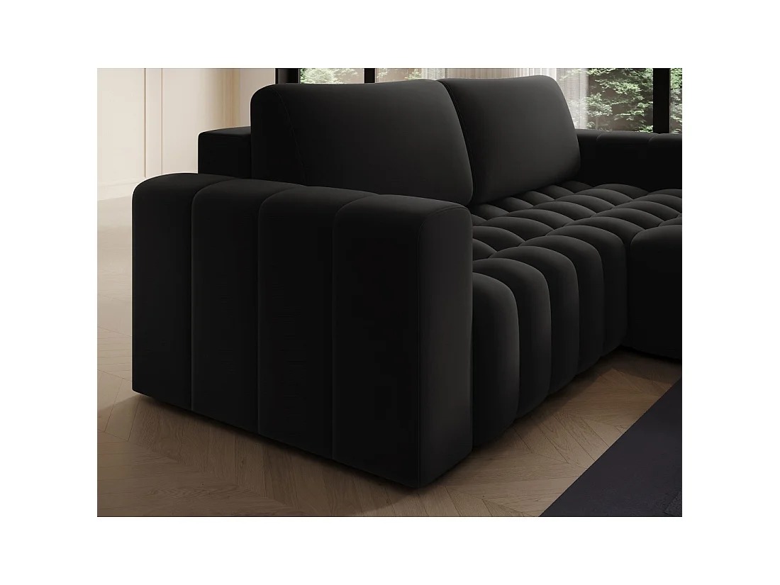 Canapé d'angle convertible DORY noir 250 cm avec coffre de rangement angle droit