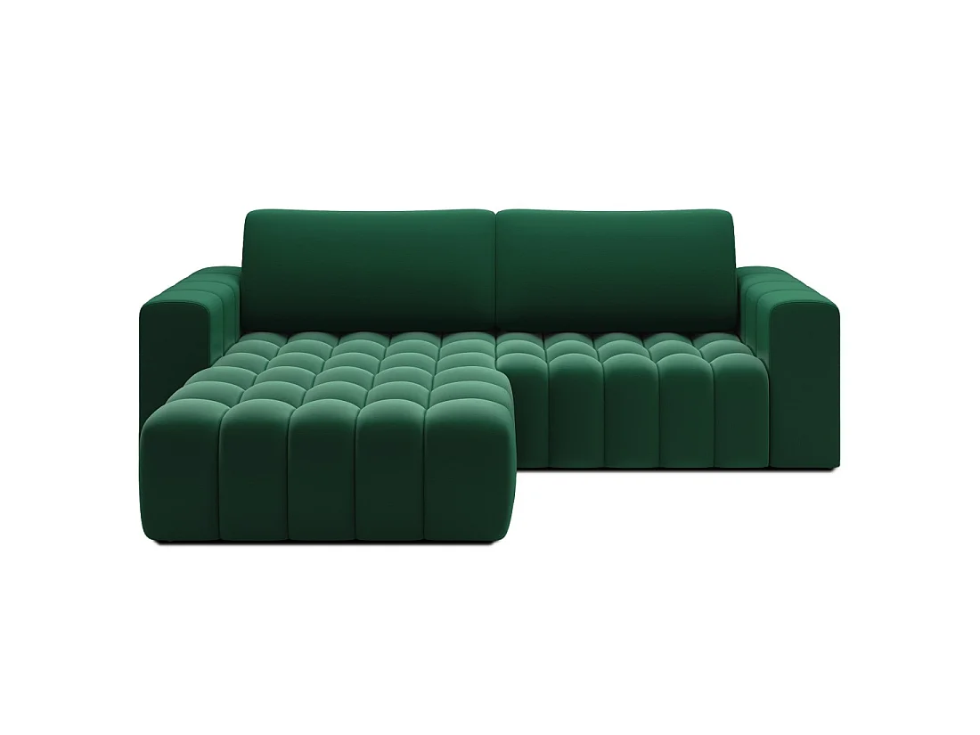 Canapé d'angle convertible DORY vert foncé 250 cm avec coffre de rangement angle gauche