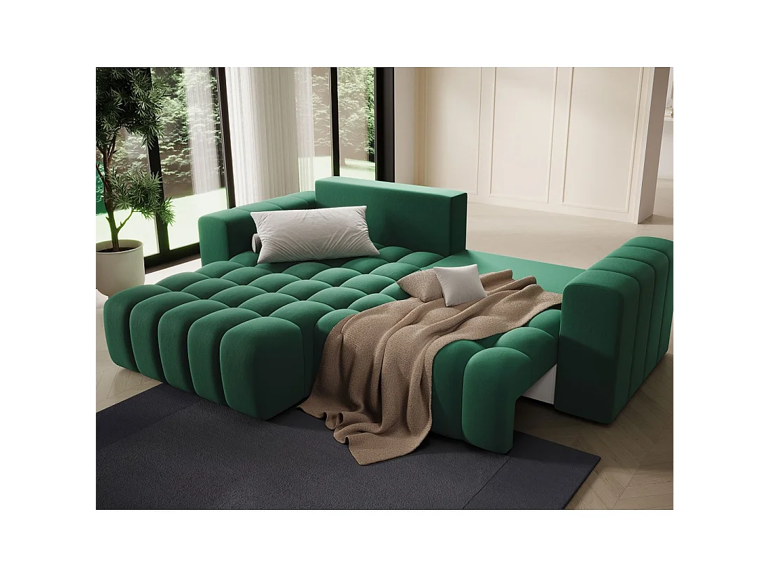 Canapé d'angle convertible DORY vert foncé 250 cm avec coffre de rangement angle gauche