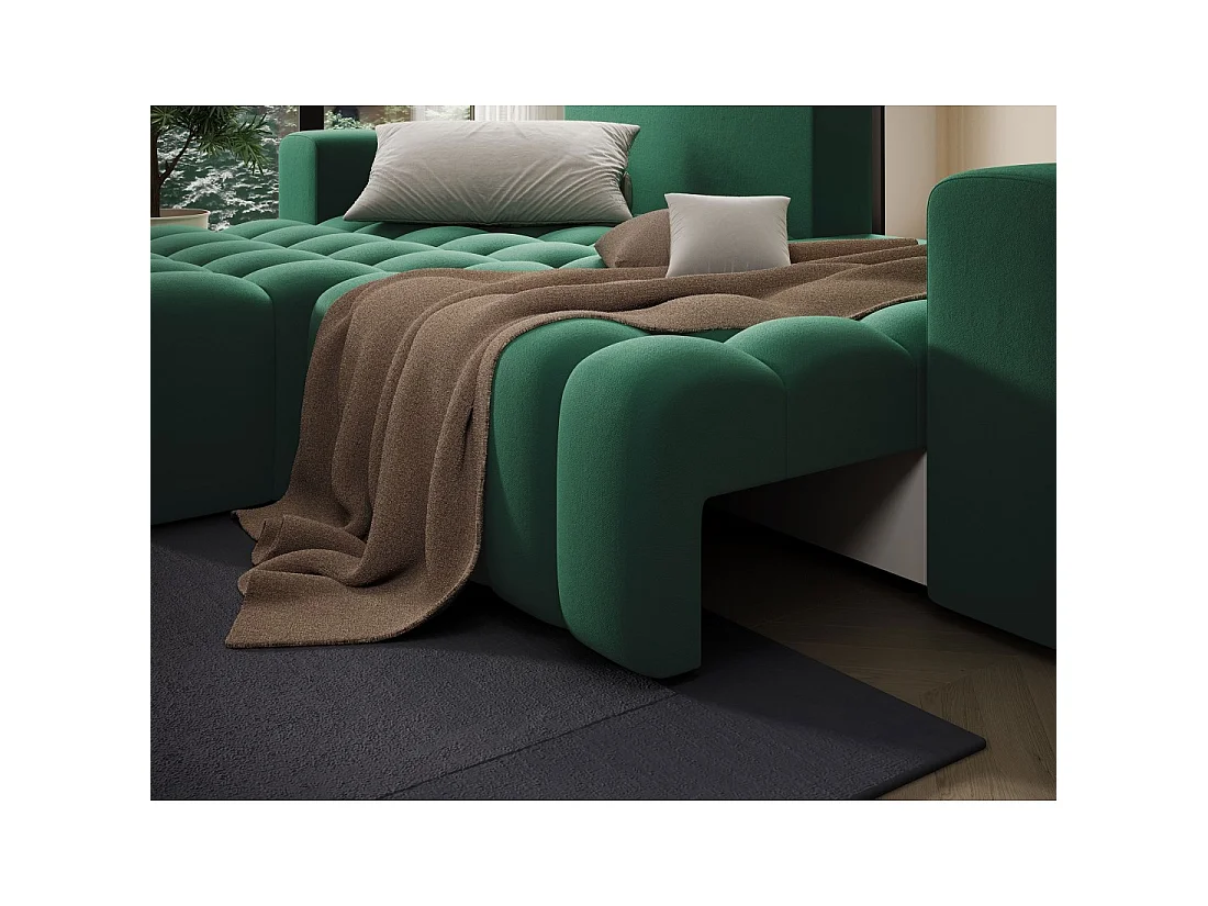 Canapé d'angle convertible DORY vert foncé 250 cm avec coffre de rangement angle gauche