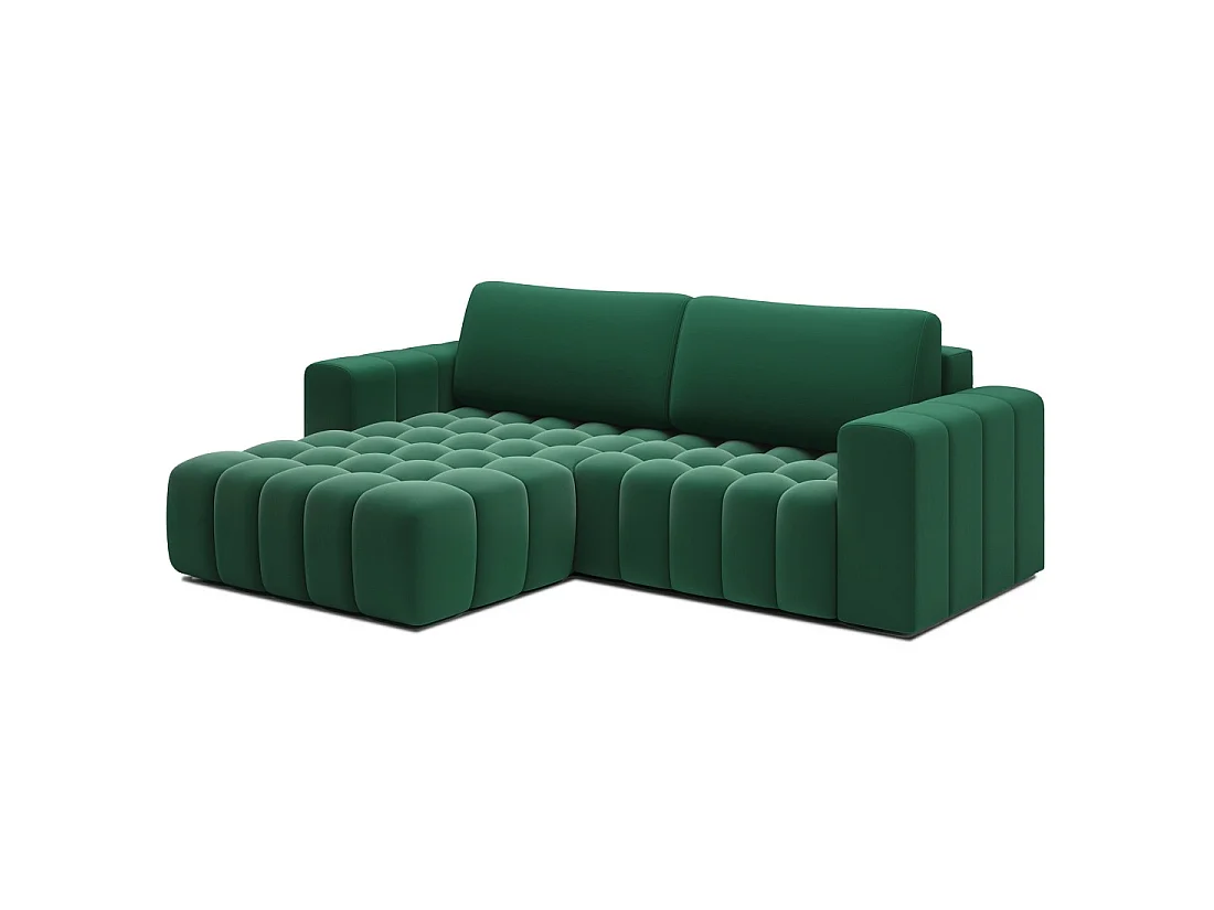 Canapé d'angle convertible DORY vert foncé 250 cm avec coffre de rangement angle gauche