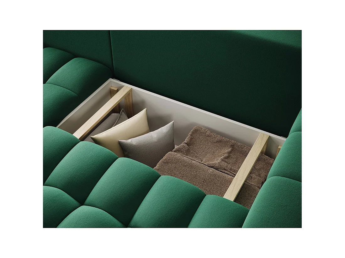 Canapé d'angle convertible DORY vert foncé 250 cm avec coffre de rangement angle gauche