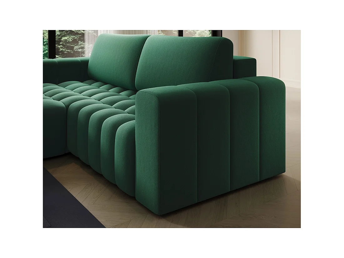 Canapé d'angle convertible DORY vert foncé 250 cm avec coffre de rangement angle gauche