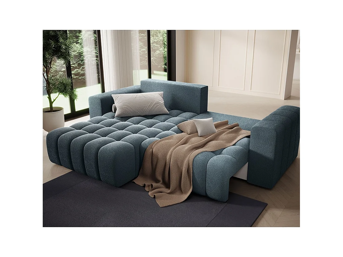 Canapé d'angle convertible DORY bleu nuit 250 cm avec coffre de rangement angle droit