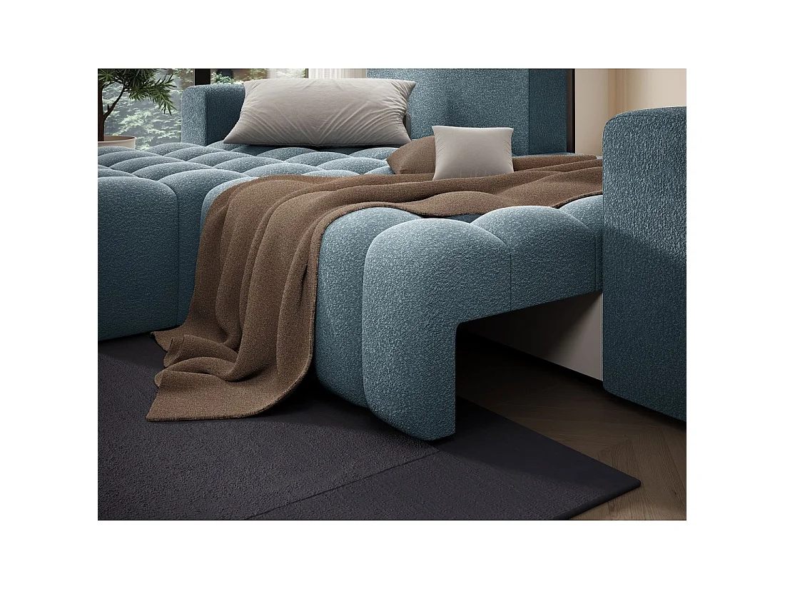 Canapé d'angle convertible DORY bleu nuit 250 cm avec coffre de rangement angle droit