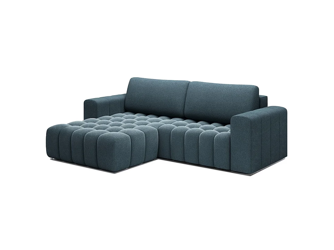 Canapé d'angle convertible DORY bleu nuit 250 cm avec coffre de rangement angle droit