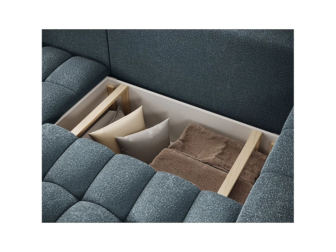 Canapé d'angle convertible DORY bleu nuit 250 cm avec coffre de rangement angle droit