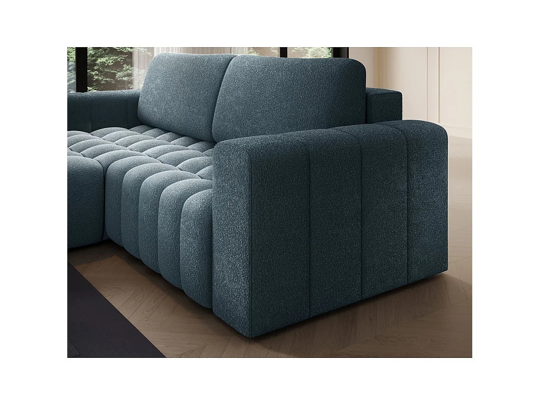Canapé d'angle convertible DORY bleu nuit 250 cm avec coffre de rangement angle droit