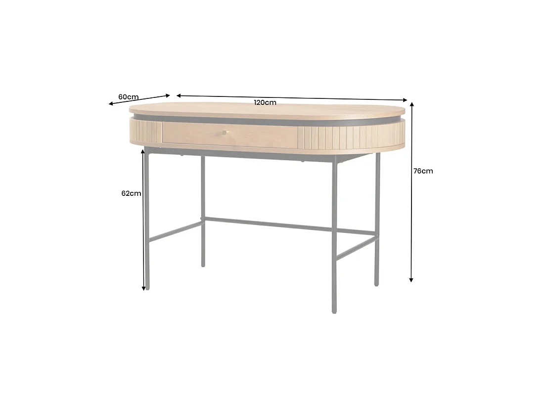 Bureau console SOREN 120 cm effet chêne clair avec tiroir et pieds en métal noir – Style chic