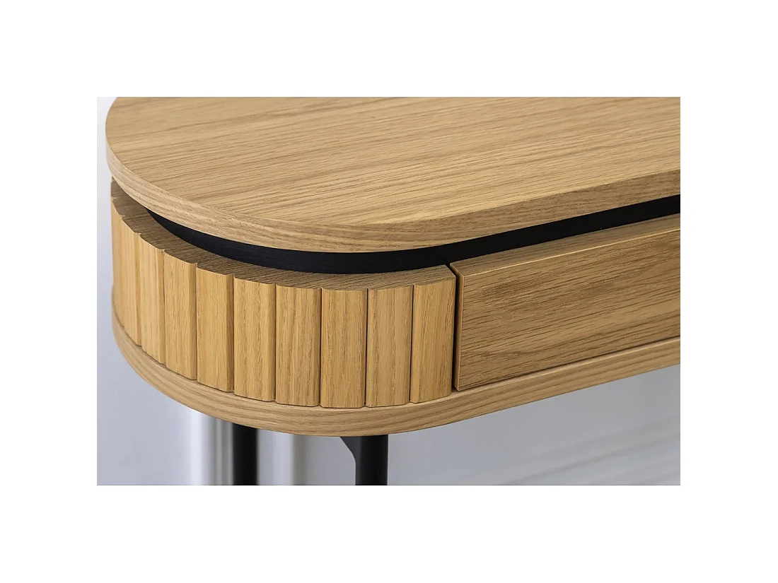 Bureau console SOREN 120 cm effet chêne clair avec tiroir et pieds en métal noir – Style chic