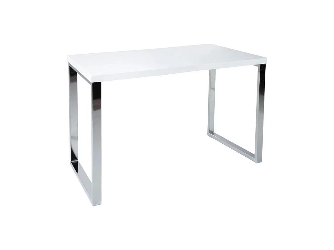 Bureaudesign MONZA 120x60 cm glanzend wit met zilveren chromen poten