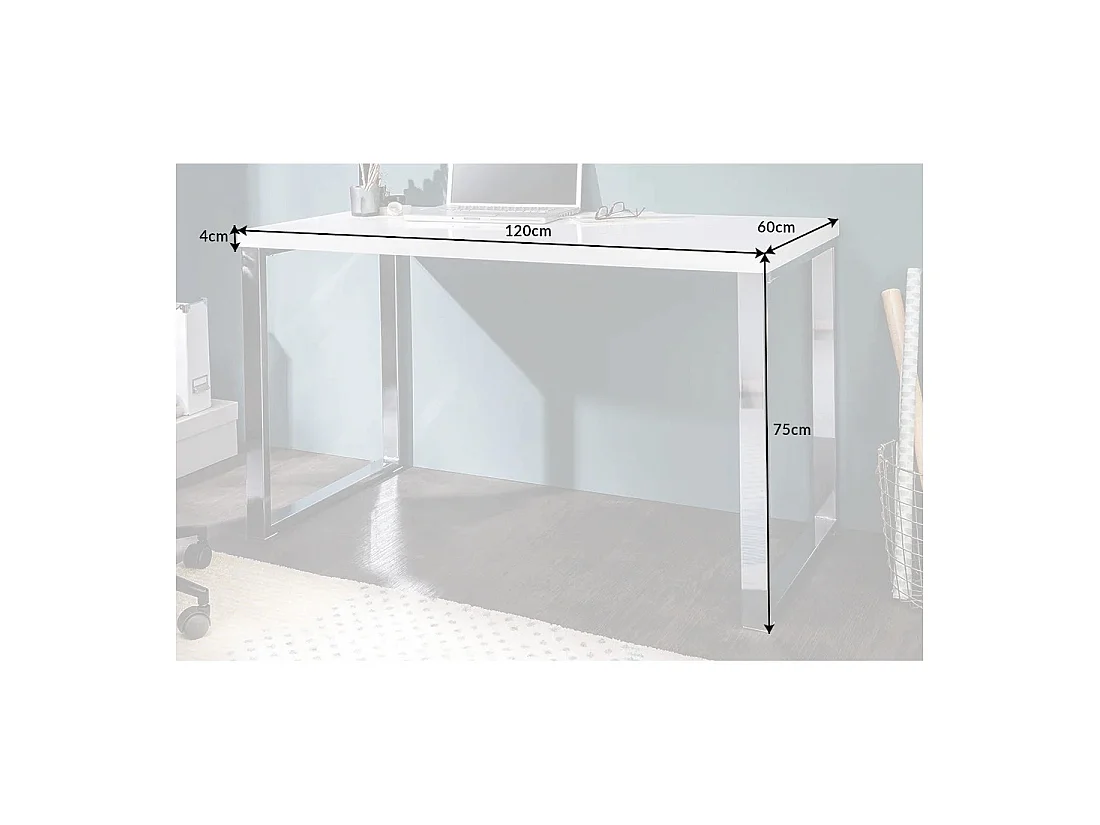 Bureaudesign MONZA 120x60 cm glanzend wit met zilveren chromen poten