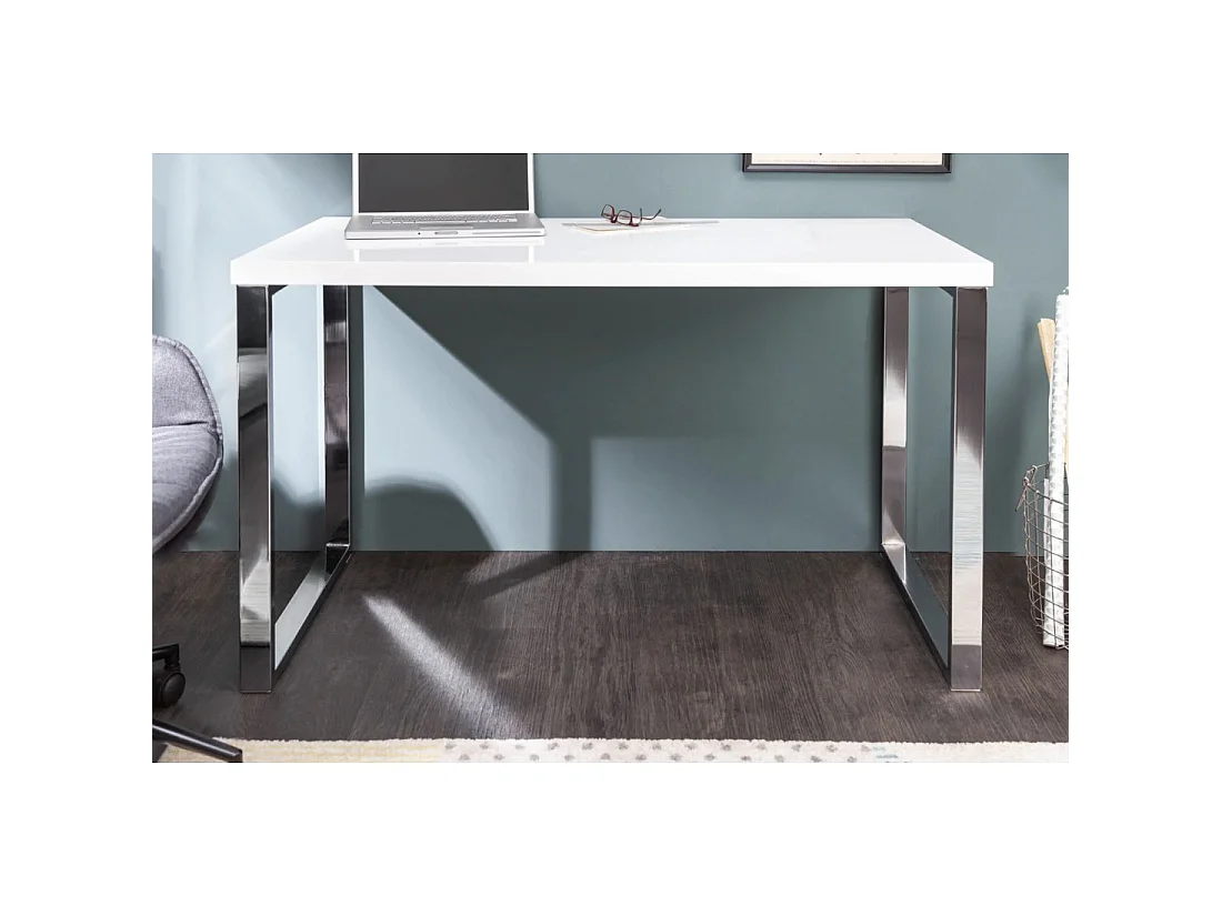 Bureaudesign MONZA 120x60 cm glanzend wit met zilveren chromen poten