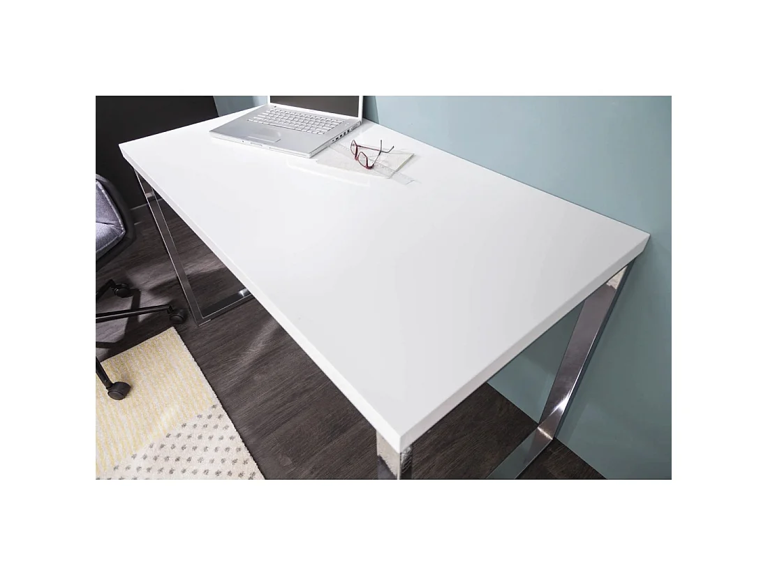 Bureaudesign MONZA 120x60 cm glanzend wit met zilveren chromen poten