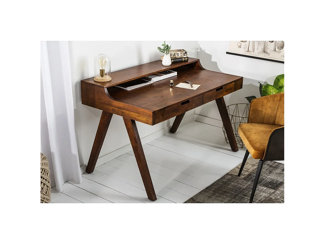Bureau recht SKAGEN 100 cm in massief acaciahout met 2 lades en een plank - Stijl Davenport