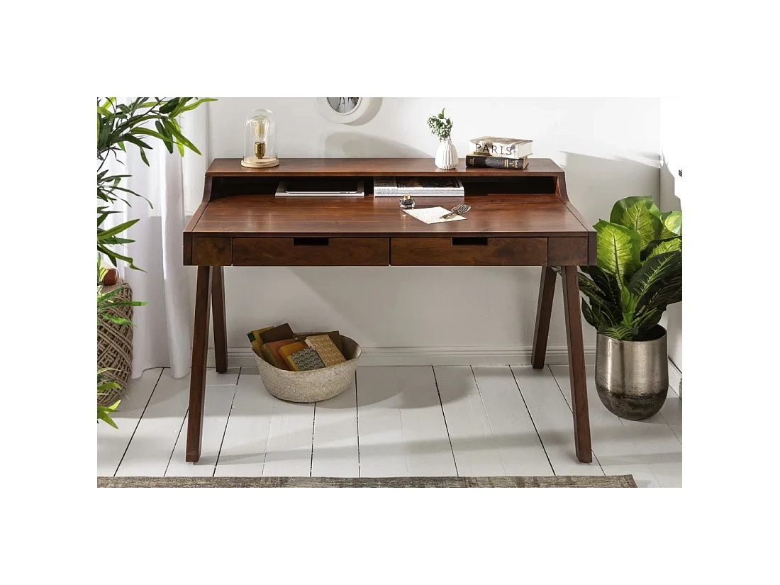 Bureau recht SKAGEN 100 cm in massief acaciahout met 2 lades en een plank - Stijl Davenport