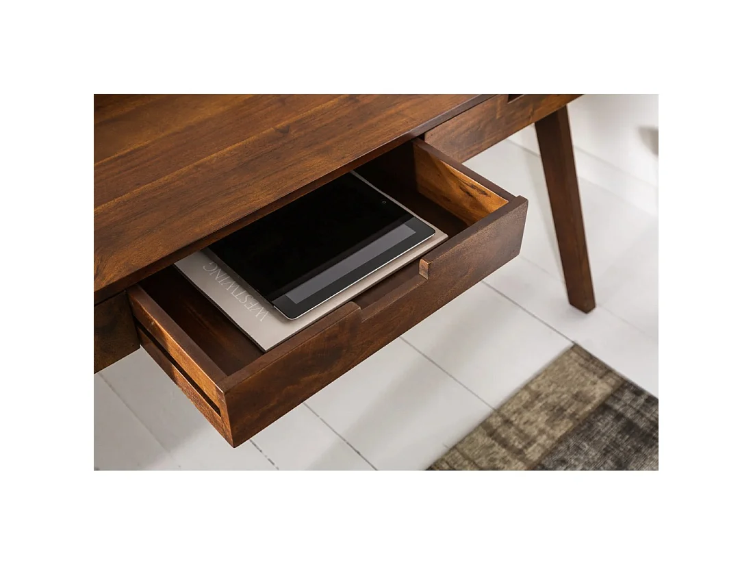 Bureau recht SKAGEN 100 cm in massief acaciahout met 2 lades en een plank - Stijl Davenport
