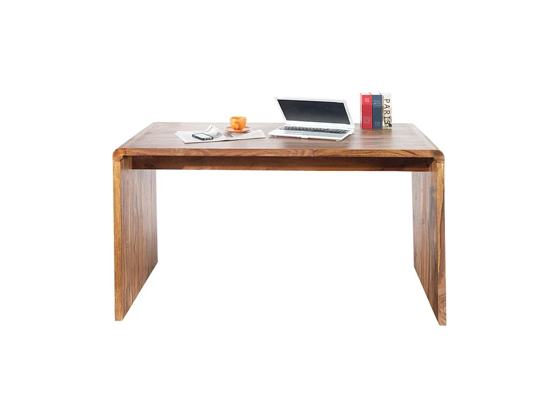 Bureau droit NOMA 120 cm en bois massif de Sheesham verni – Angles arrondis et style rustique