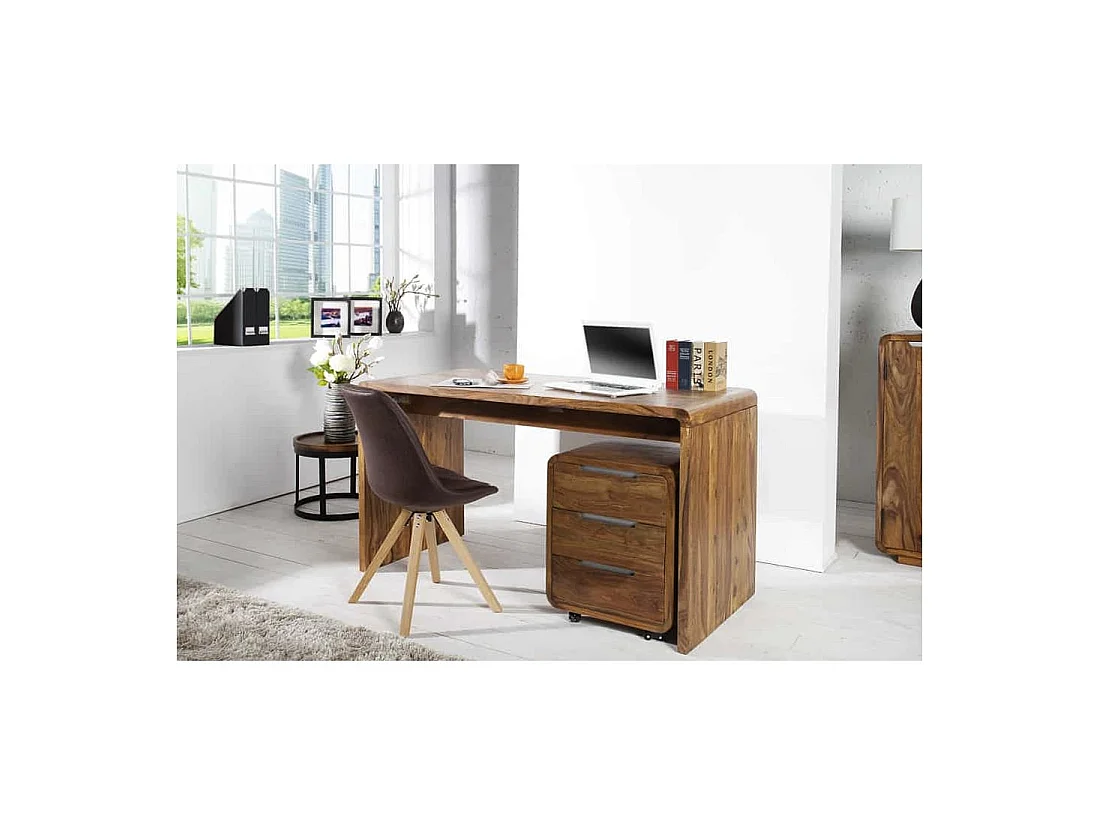 Bureau droit NOMA 120 cm en bois massif de Sheesham verni – Angles arrondis et style rustique