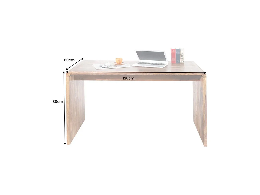 Bureau droit NOMA 120 cm en bois massif de Sheesham verni – Angles arrondis et style rustique