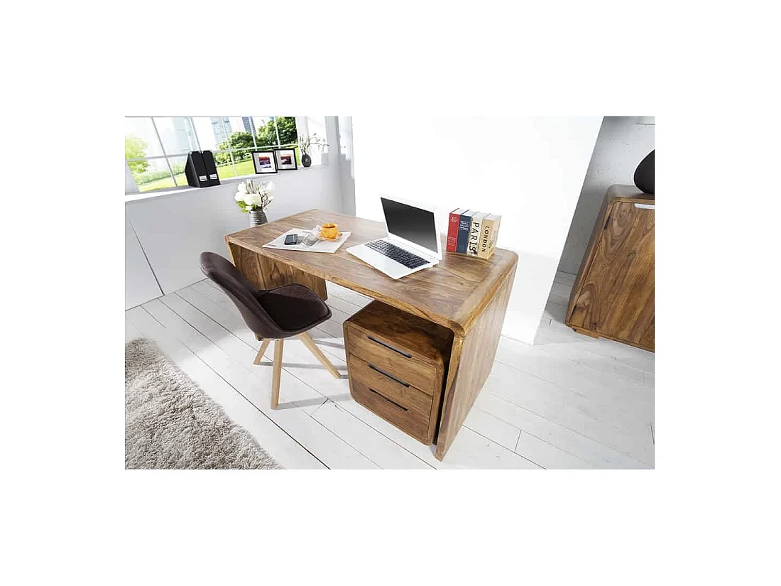Bureau droit NOMA 120 cm en bois massif de Sheesham verni – Angles arrondis et style rustique