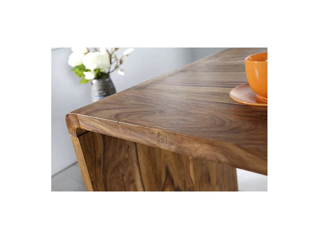 Bureau droit NOMA 120 cm en bois massif de Sheesham verni – Angles arrondis et style rustique
