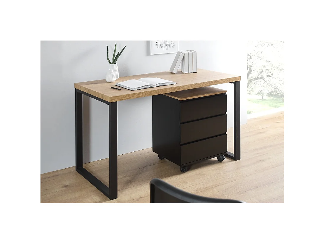 Bureau droit ZENTOR 128 cm effet bois clair avec pieds en U en métal noir – Style industriel