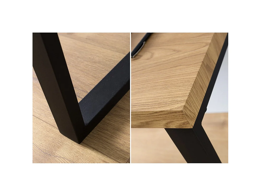 Bureau droit ZENTOR 128 cm effet bois clair avec pieds en U en métal noir – Style industriel