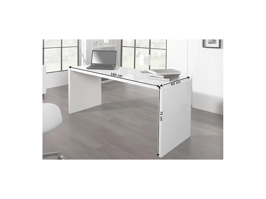 Bureau recht SVEA 160 cm glanzend wit – Groot modern design bureau