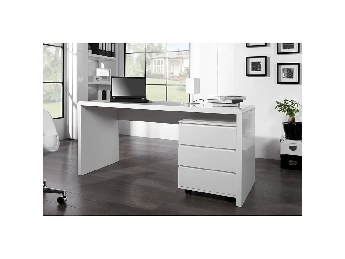 Bureau recht SVEA 160 cm glanzend wit – Groot modern design bureau