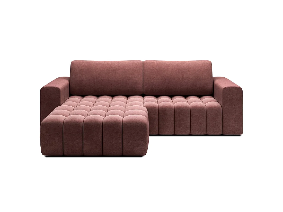 Canapé d'angle convertible DORY rose 250 cm avec coffre de rangement angle gauche