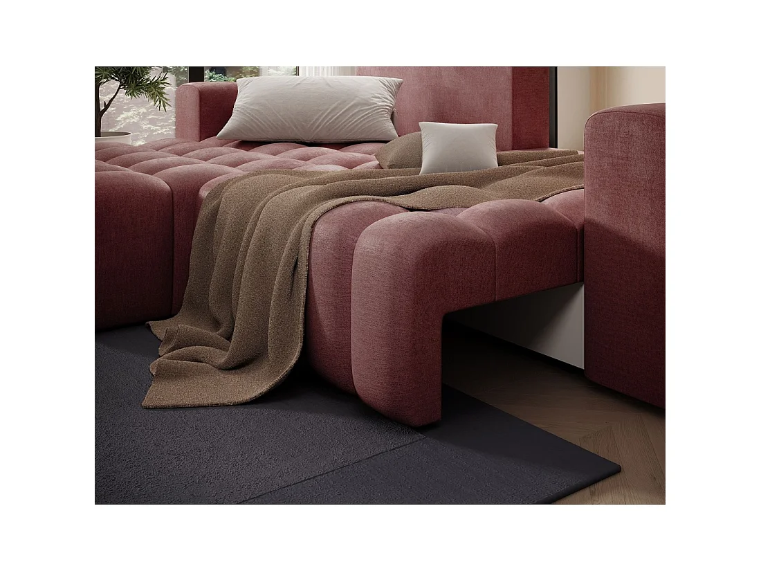 Canapé d'angle convertible DORY rose 250 cm avec coffre de rangement angle gauche
